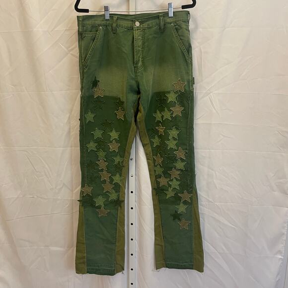 MNML B541 Star Flare Denim Pants - Mens Size 32 - Green - Picture 2 of 6